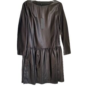 Drome Lambskin Leather Midi Dress Size M Dark Brown Long Sleeve Lined